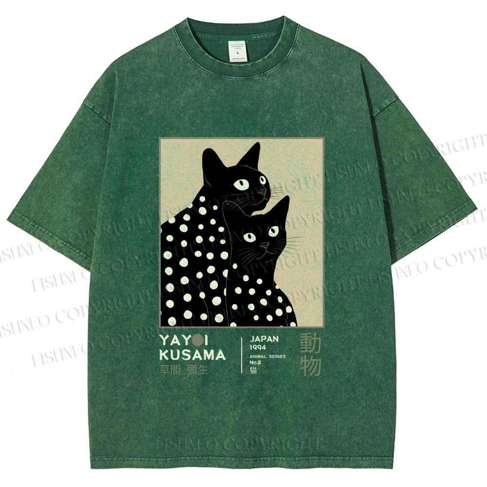 Unisex Yayoi Kusama Black Cat Printed Washed Tee