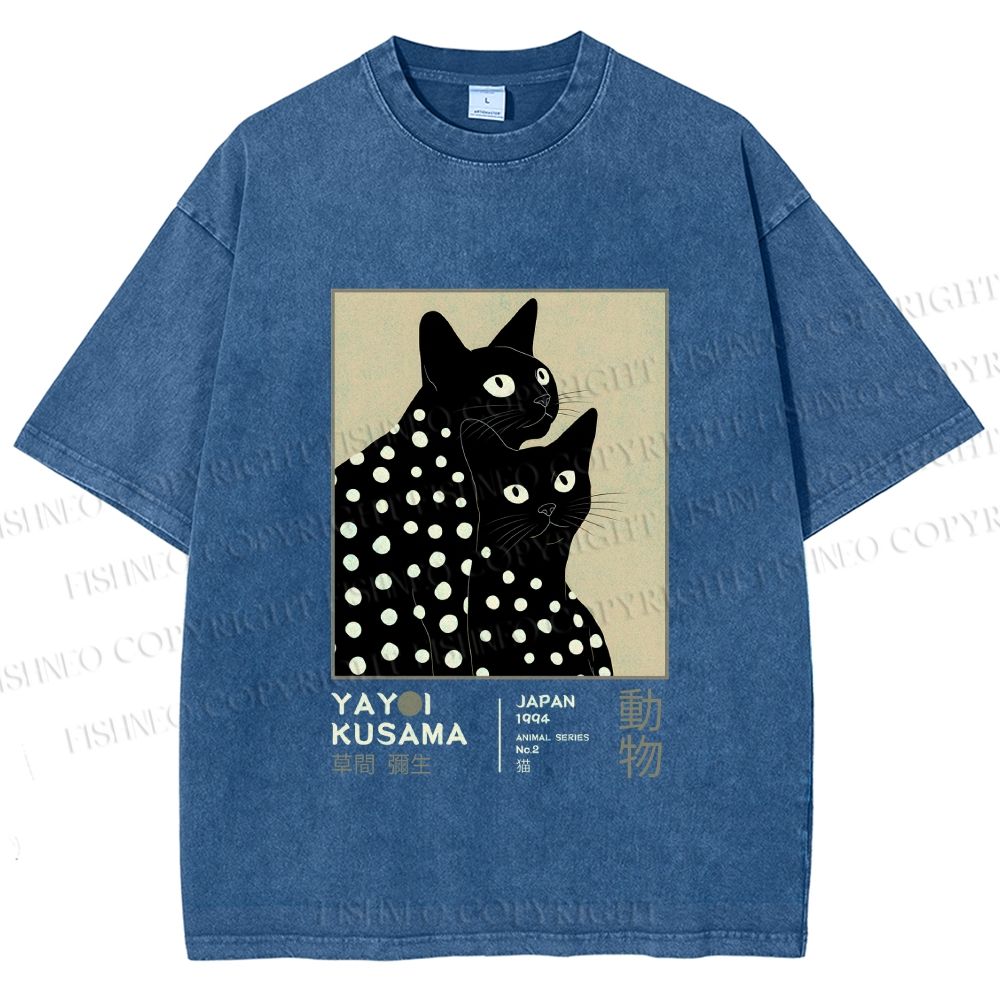 Unisex Yayoi Kusama Black Cat Printed Washed Tee