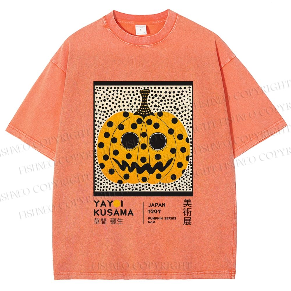 Unisex Yayoi Kusama Halloween Pumpkin Printed Washed Tee