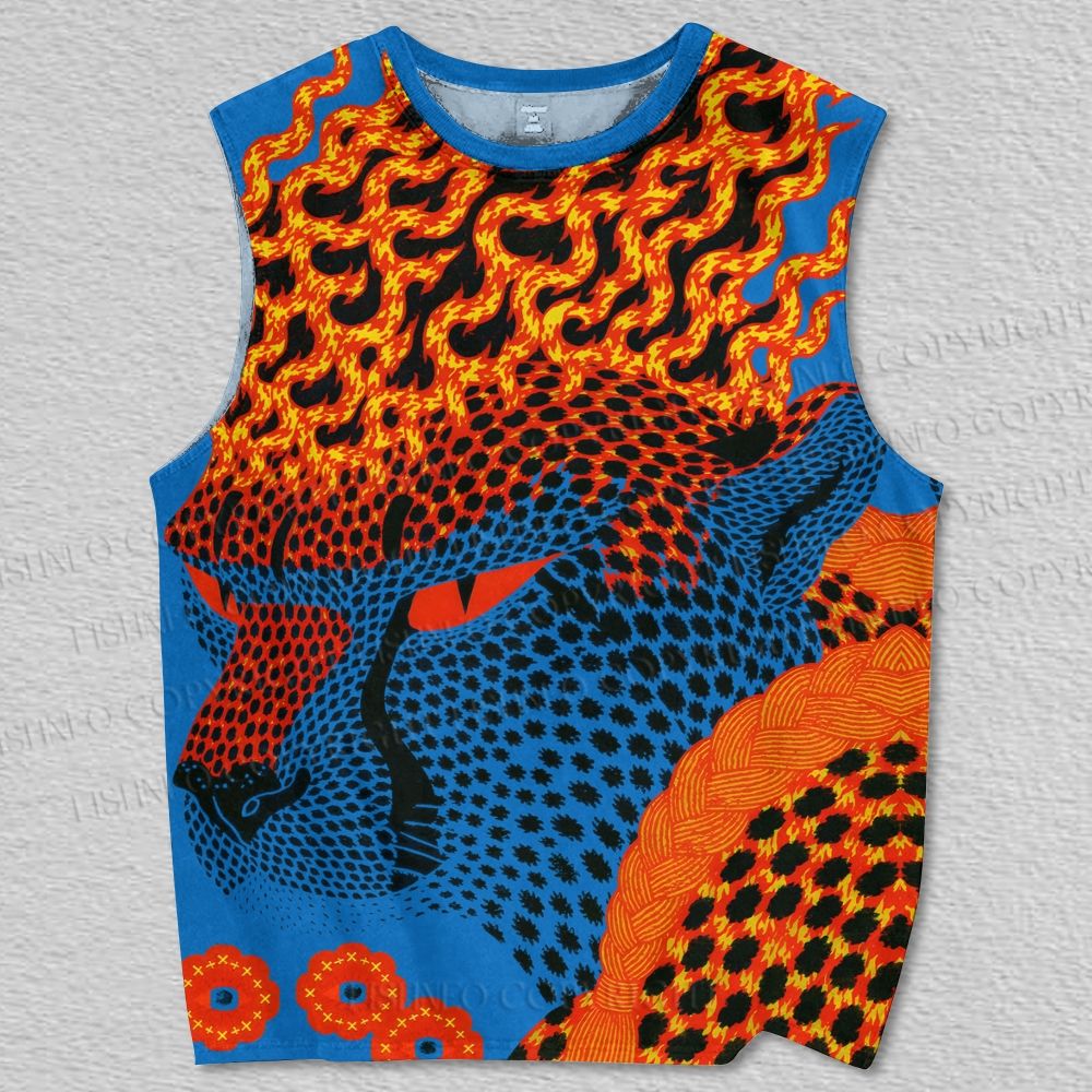 Unisex Blue Panther in Fire Printed Tank Top