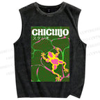 Unisex Frog in Water Printed Washed Tank Top