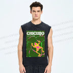 Unisex Frog in Water Printed Washed Tank Top