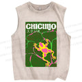 Unisex Frog in Water Printed Washed Tank Top