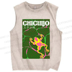 Unisex Frog in Water Printed Washed Tank Top