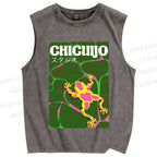Unisex Frog in Water Printed Washed Tank Top