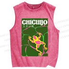 Unisex Frog in Water Printed Washed Tank Top