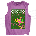 Unisex Frog in Water Printed Washed Tank Top