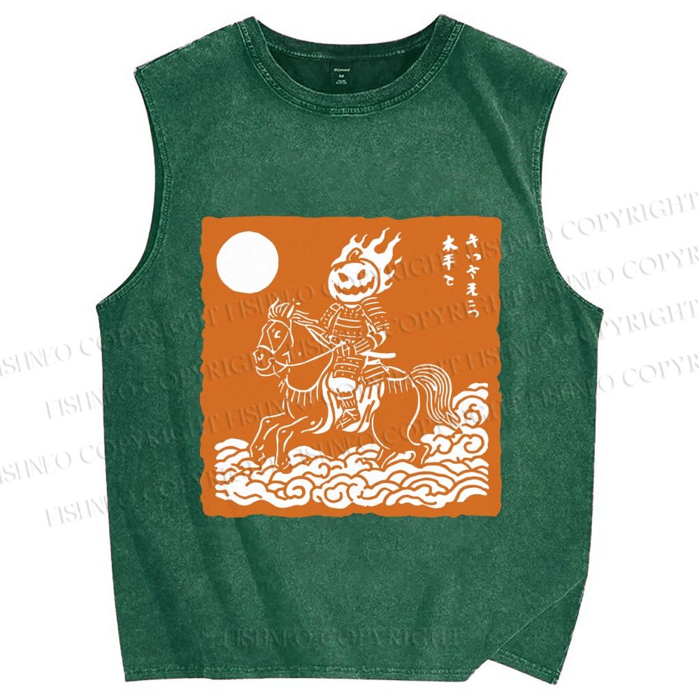 Unisex Vintage Japanese Halloween Soldier Printed Washed Tank Top