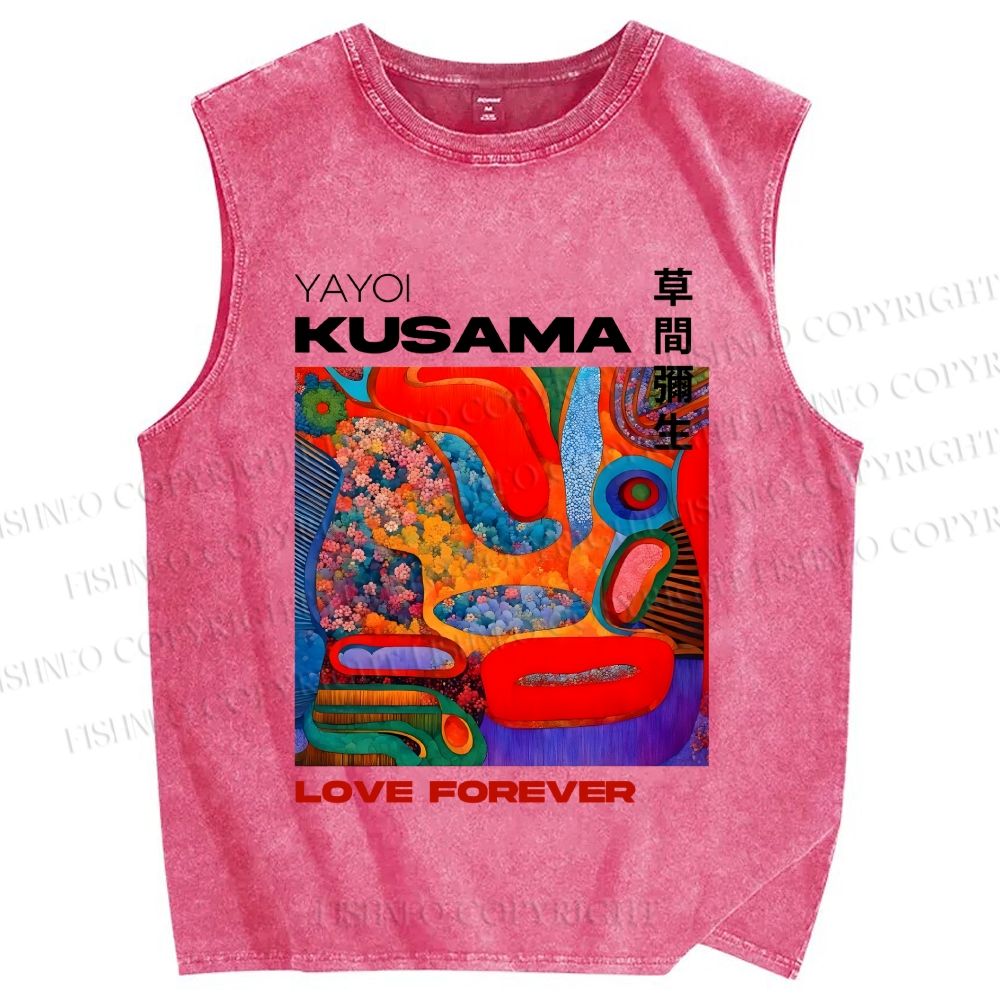 Unisex Yayoi Kusama Art Printed Washed Tank Top