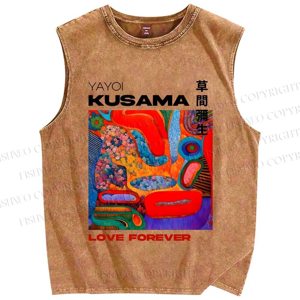 Unisex Yayoi Kusama Art Printed Washed Tank Top