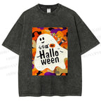 Unisex Ghost in Halloween Printed Washed Tee