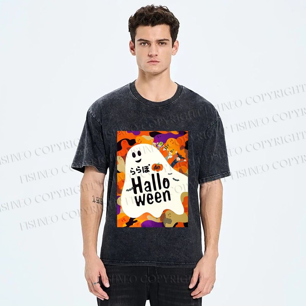 Unisex Ghost in Halloween Printed Washed Tee