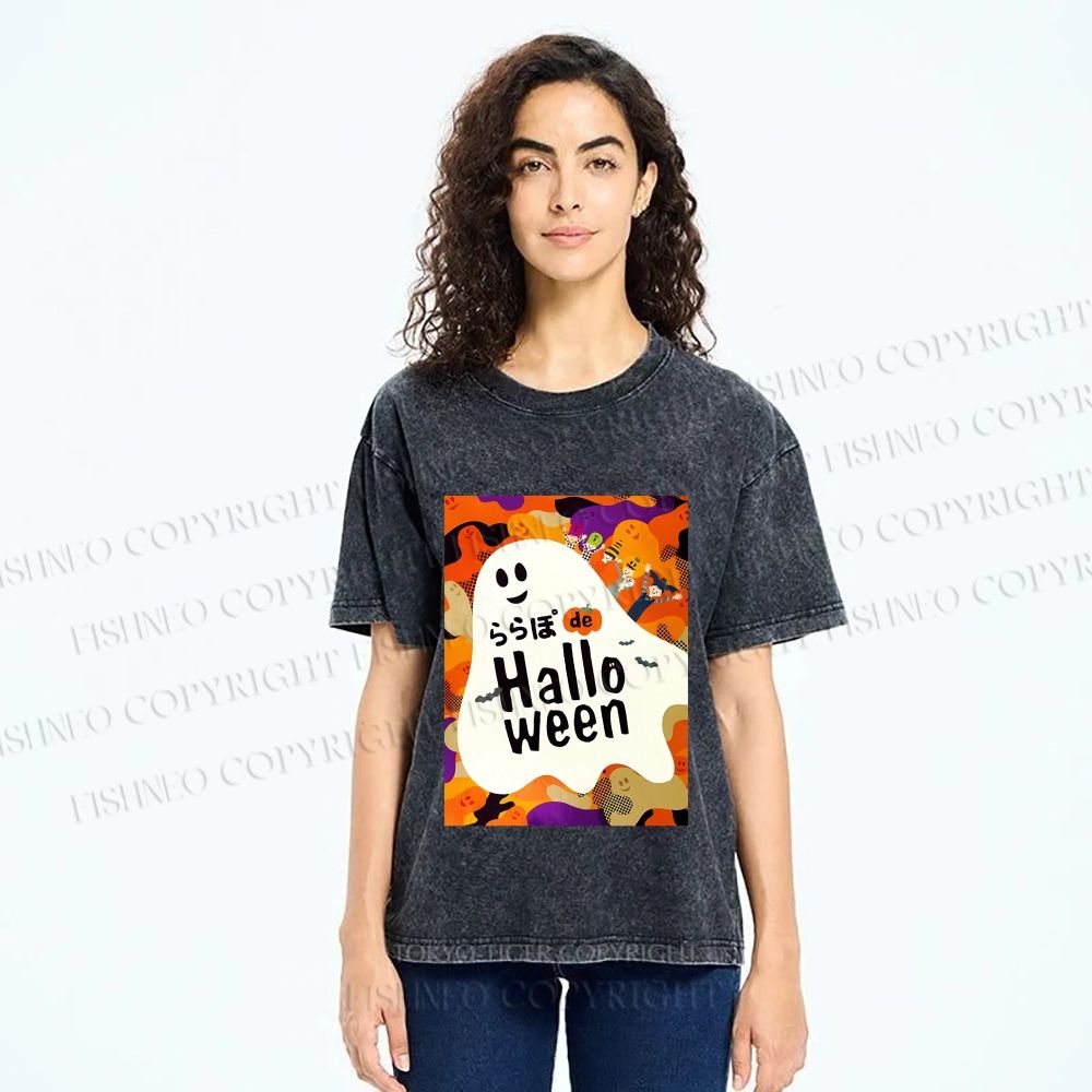 Unisex Ghost in Halloween Printed Washed Tee