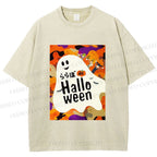 Unisex Ghost in Halloween Printed Washed Tee