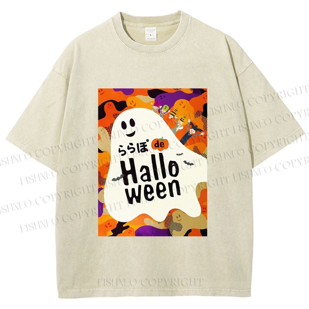 Unisex Ghost in Halloween Printed Washed Tee