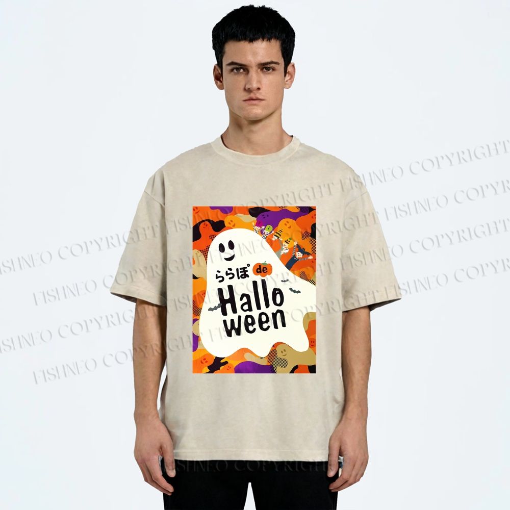 Unisex Ghost in Halloween Printed Washed Tee