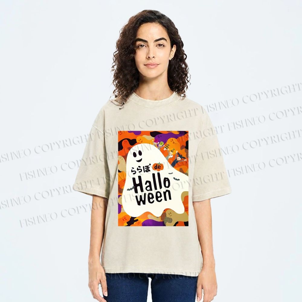Unisex Ghost in Halloween Printed Washed Tee