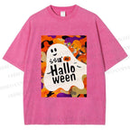 Unisex Ghost in Halloween Printed Washed Tee