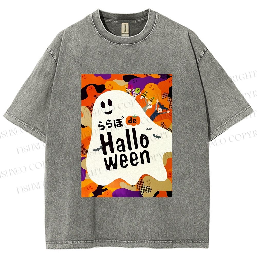 Unisex Ghost in Halloween Printed Washed Tee