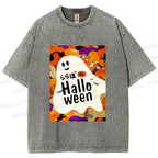 Unisex Ghost in Halloween Printed Washed Tee