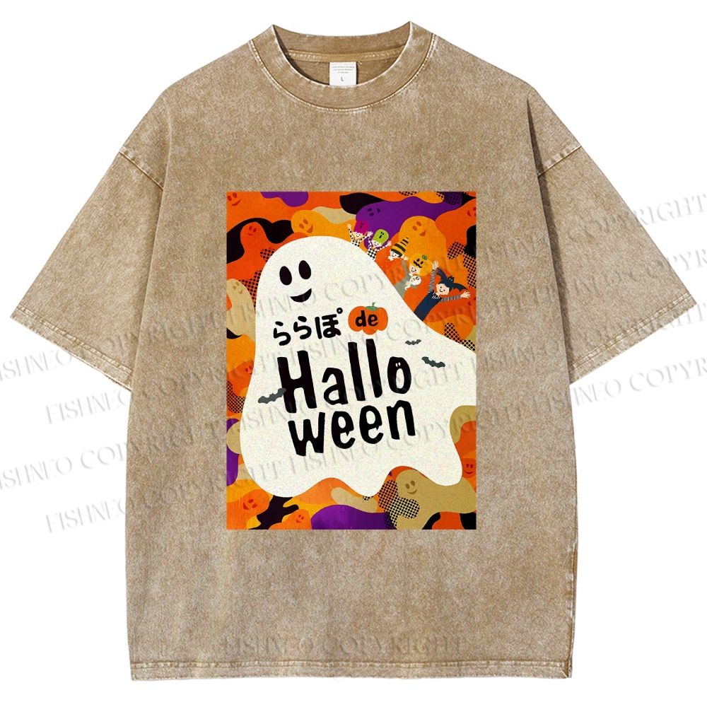 Unisex Ghost in Halloween Printed Washed Tee