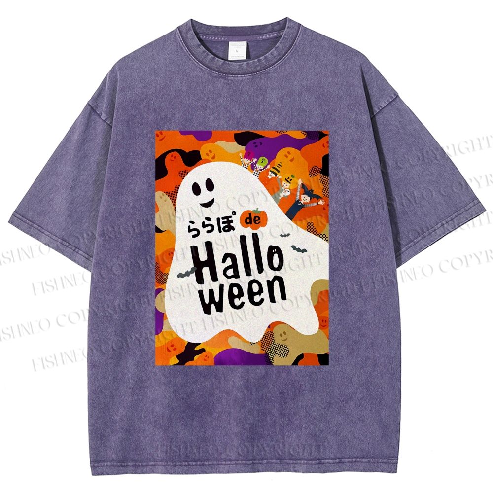 Unisex Ghost in Halloween Printed Washed Tee