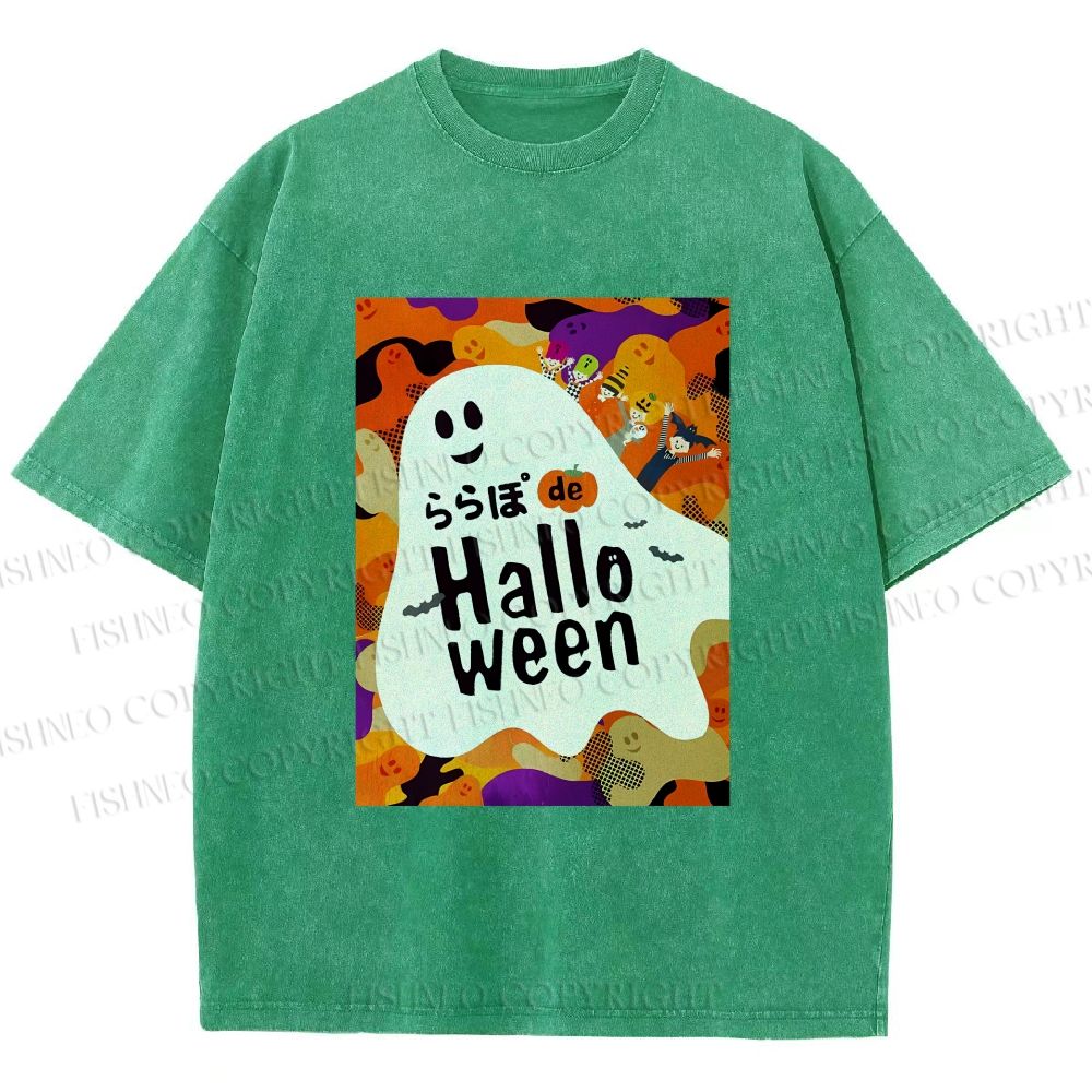 Unisex Ghost in Halloween Printed Washed Tee