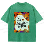 Unisex Ghost in Halloween Printed Washed Tee