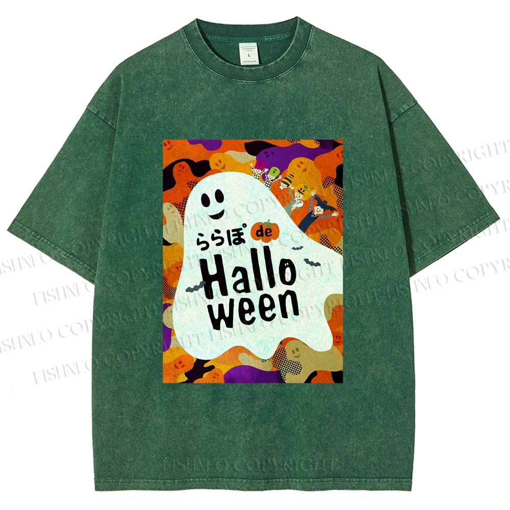 Unisex Ghost in Halloween Printed Washed Tee