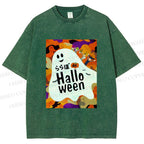 Unisex Ghost in Halloween Printed Washed Tee