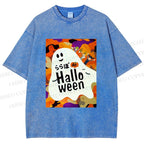 Unisex Ghost in Halloween Printed Washed Tee