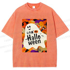 Unisex Ghost in Halloween Printed Washed Tee