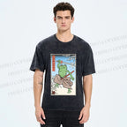 Unisex Vintage Japanese Frog Samurai Printed Washed Tee