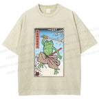 Unisex Vintage Japanese Frog Samurai Printed Washed Tee