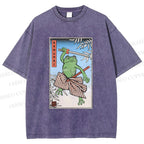 Unisex Vintage Japanese Frog Samurai Printed Washed Tee