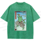 Unisex Vintage Japanese Frog Samurai Printed Washed Tee