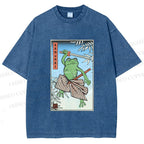 Unisex Vintage Japanese Frog Samurai Printed Washed Tee