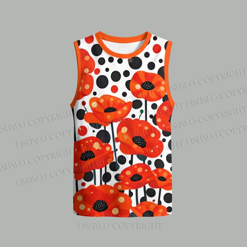 Unisex Japanese Yayoi Kusama Flower Loose Tank Top Set