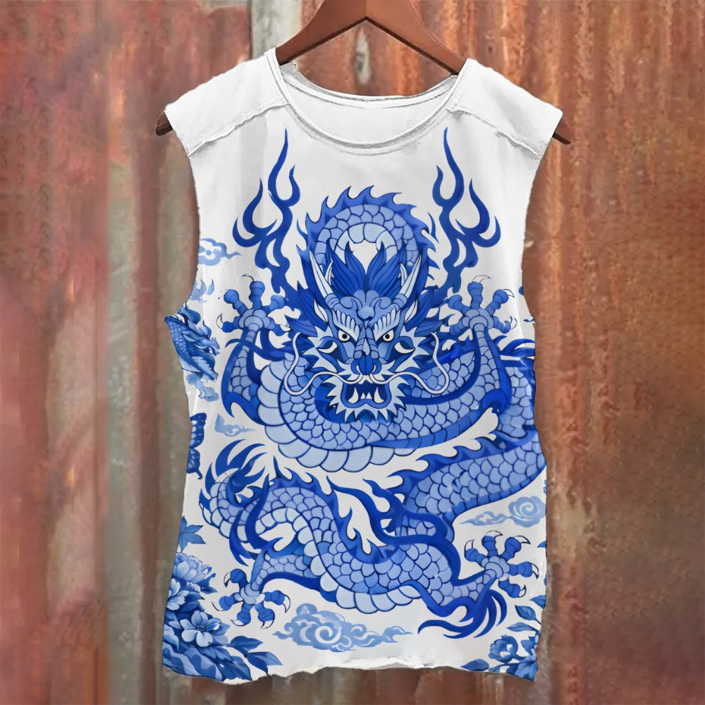 Unisex Blue Dragon Casual Printed Tank Top