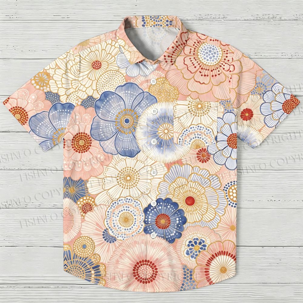 Japanese Floral Printed Hawaiian Shirt