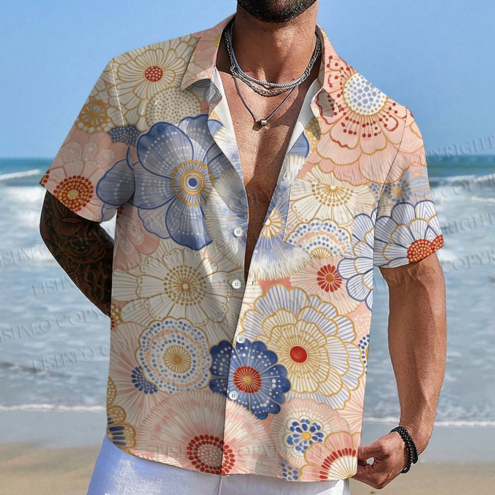 Japanese Floral Printed Hawaiian Shirt