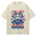 Unisex Samurai Cat Printed Washed Tee
