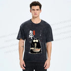 Unisex Ramen Cat Printed Washed Tee