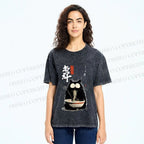 Unisex Ramen Cat Printed Washed Tee