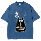 Unisex Ramen Cat Printed Washed Tee