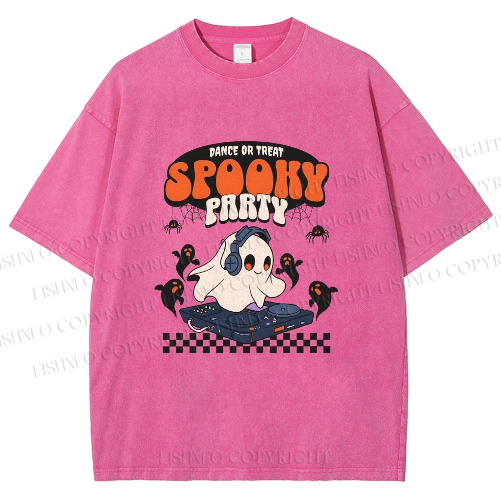 Unisex Ghostly Dance or Treat Printed Washed Tee