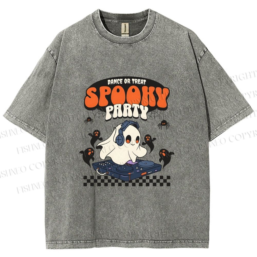Unisex Ghostly Dance or Treat Printed Washed Tee