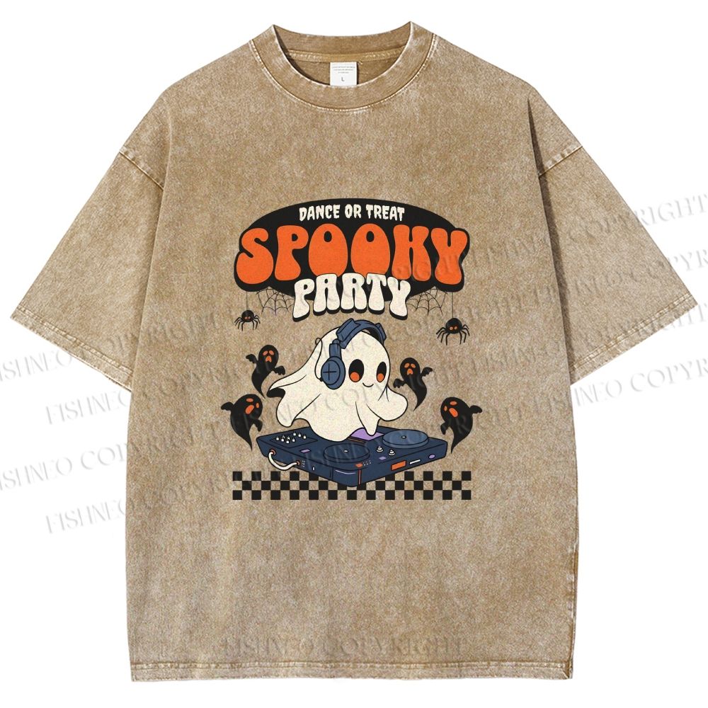 Unisex Ghostly Dance or Treat Printed Washed Tee