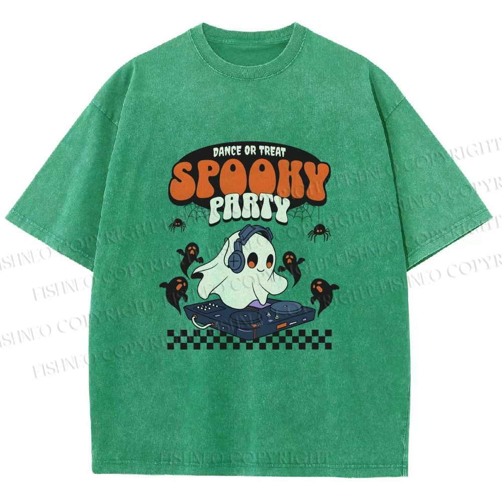 Unisex Ghostly Dance or Treat Printed Washed Tee