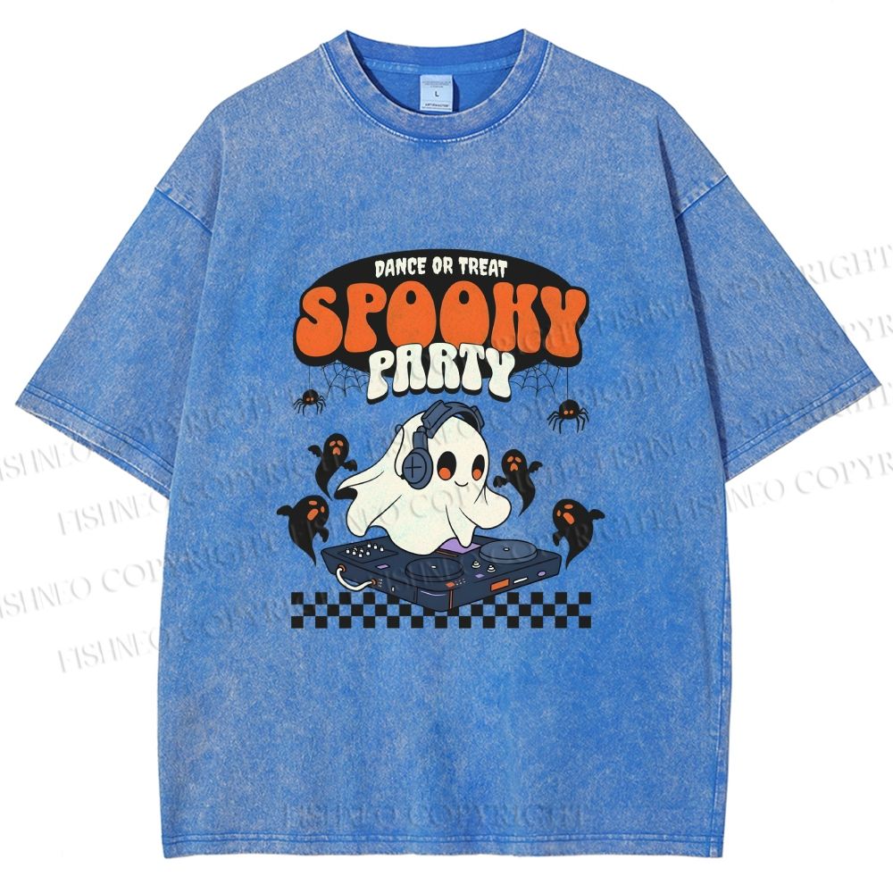 Unisex Ghostly Dance or Treat Printed Washed Tee